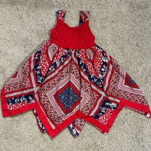 EUC Blueberi Boulevard Red and Blue Patchwork Handkerchief Hem Sun Dress 18 M